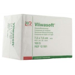 Compresses non tissées Vliwasoft® Dimension  7,5 x 7,5 cm boîte de 40 sachets x 5 -94210